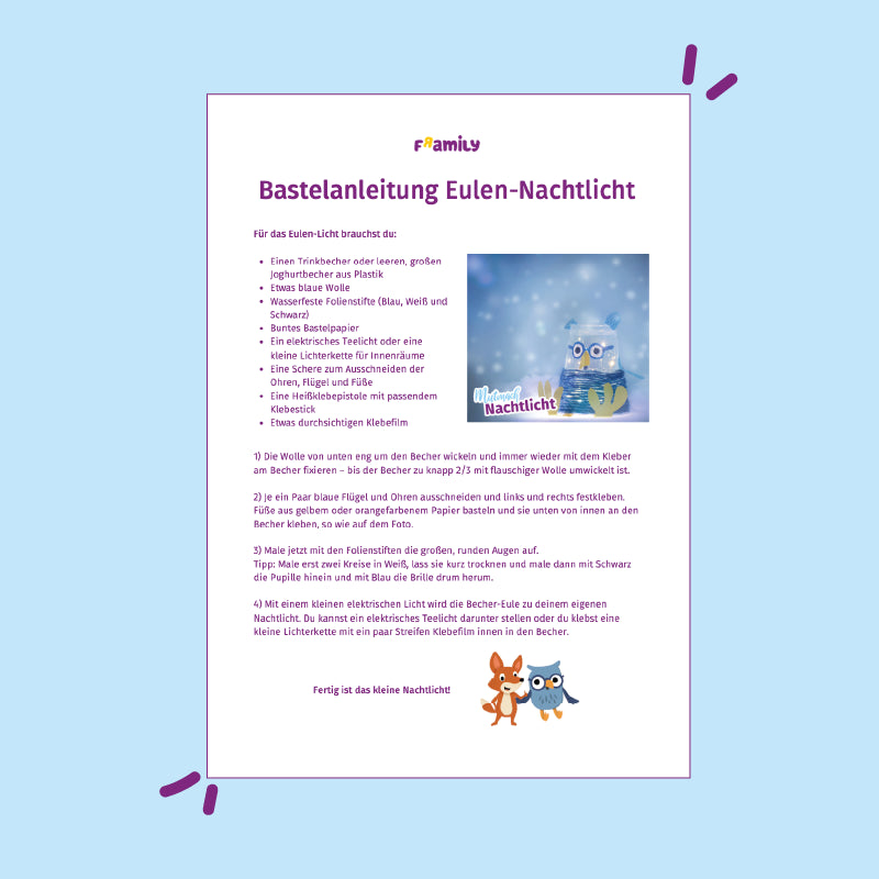 Bastelanleitung zum kostenlosen Download: Eulen-Licht