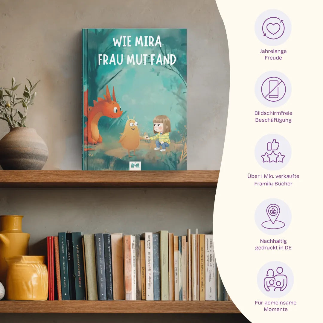 Das Buch "Wie dein Kind Frau Mut fand" im Bücherregal