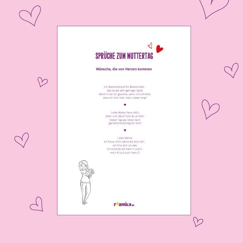 Sprüche zum Muttertag als kostenloser Download mit verschiedenen Wünschen, die von Herzen kommen