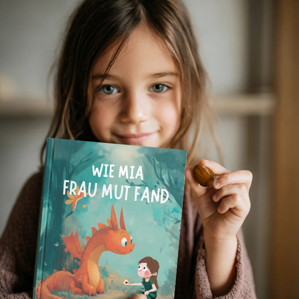 Mädchen mit Mutbuch und Mutstein