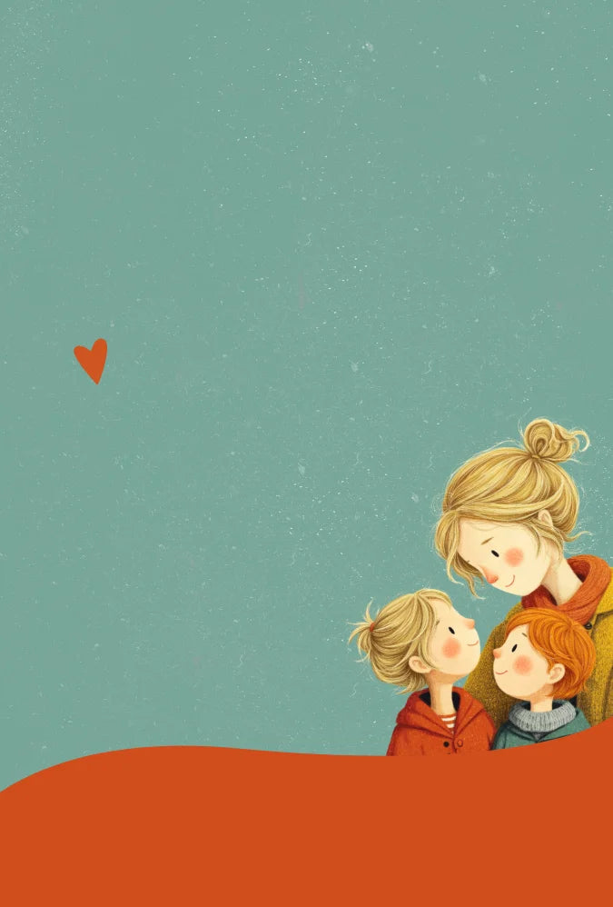 Grafik mit einer Mama und ihren beiden Kindern, die sich liebevoll anblicken