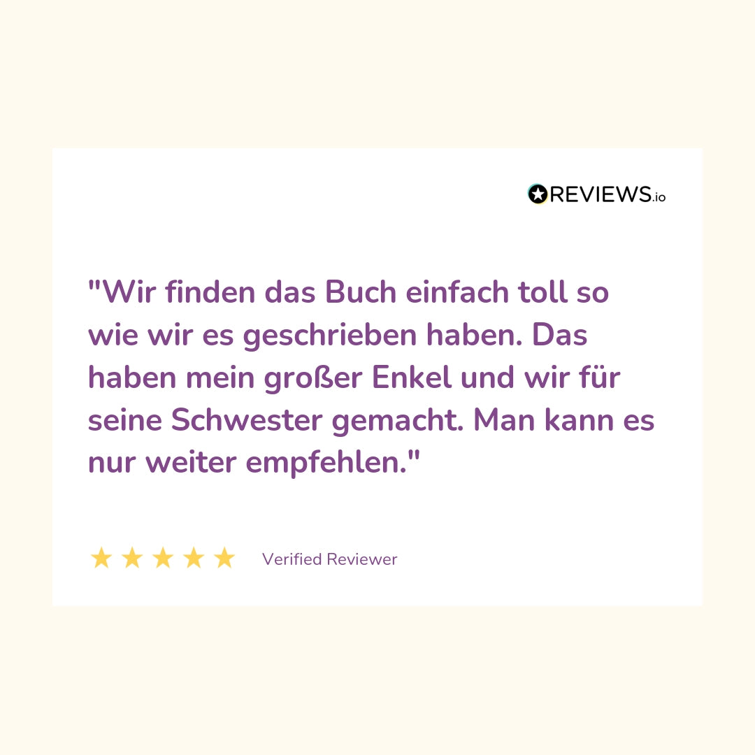 Produktbewertung: "Wir finden das Buch einfach toll so wie wir es geschrieben haben. Das haben mein grosser Enkel und wir für seine Schwester gemacht. Man kann es nur weiter empfehlen."